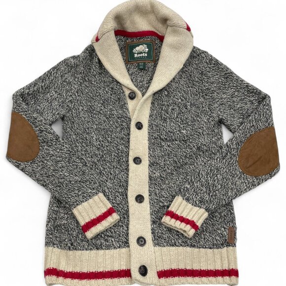 Roots Canada Wool Blend Elbow Patch Cardigan Button Varsity Sweater Men's XS - Picture 1 of 9